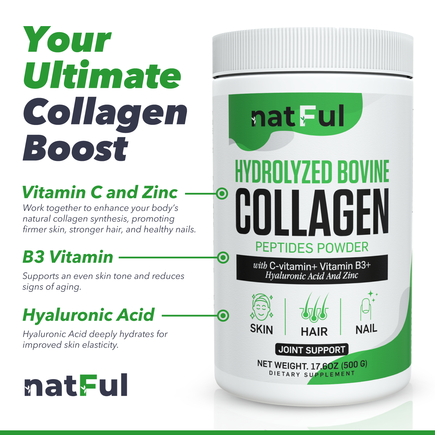 Natful Collagen Peptides Powder – Skin, Hair & Joint Support