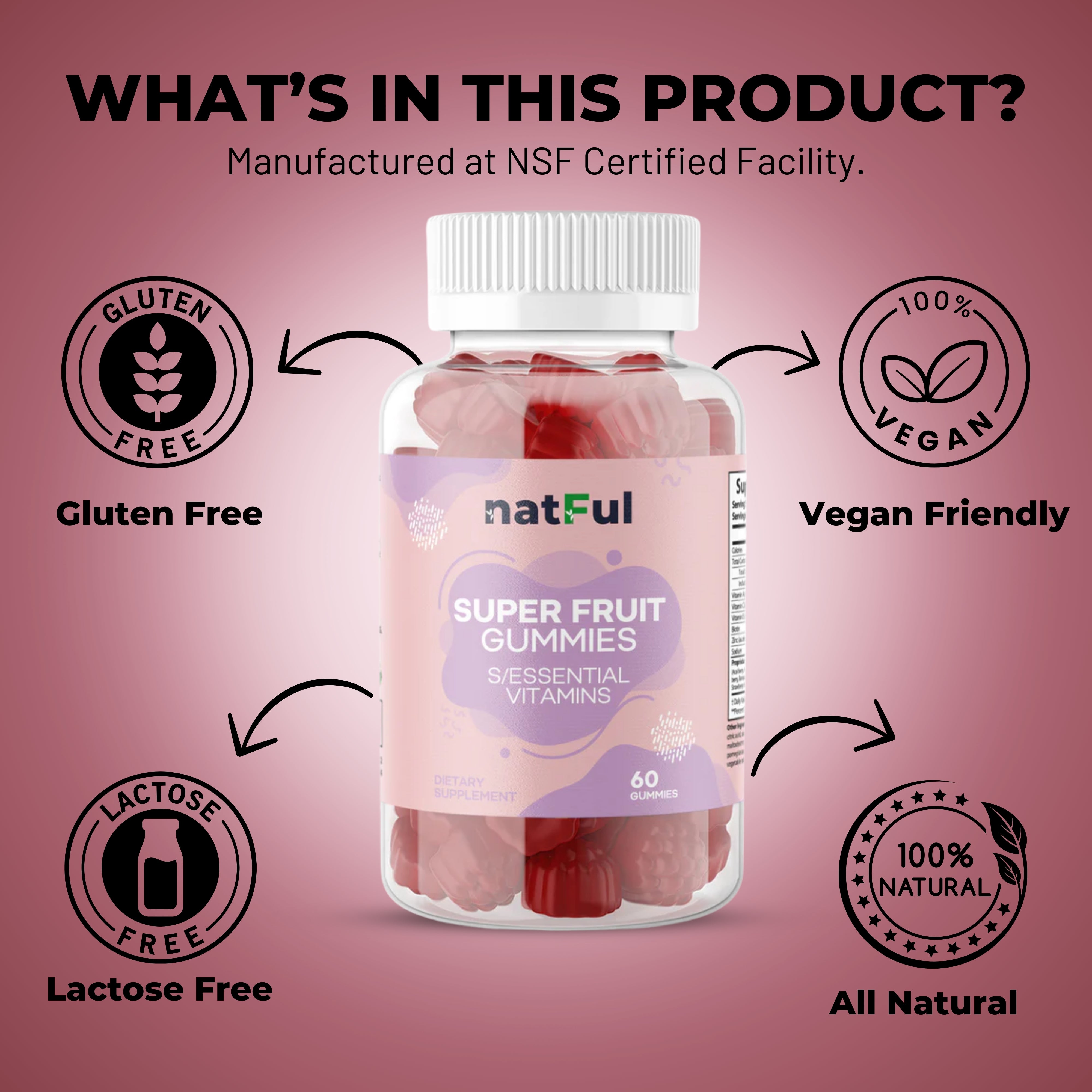 NATFUL Super Fruit Gummies with Essential Vitamins | 7 oz | 60 Gummies