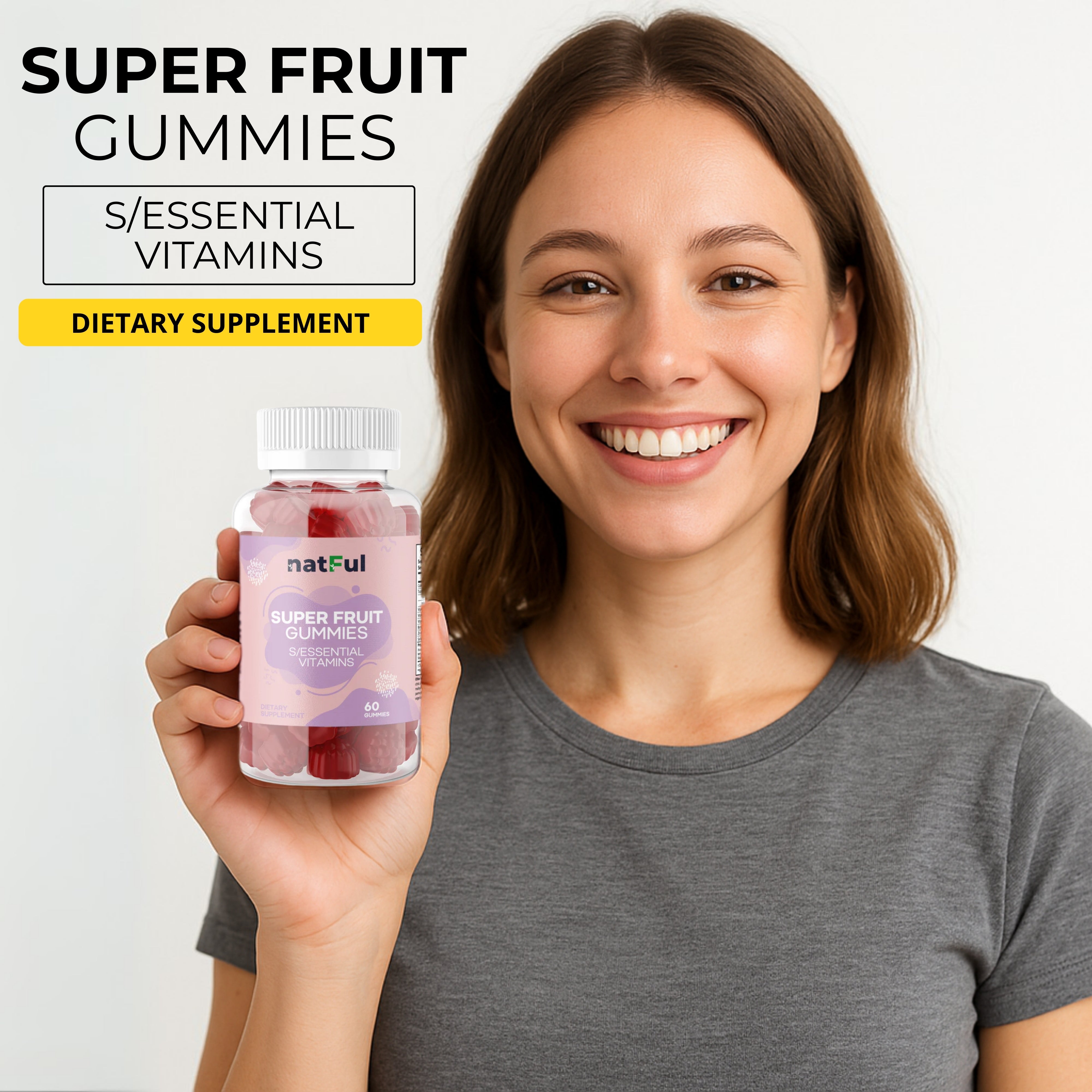 NATFUL Super Fruit Gummies with Essential Vitamins | 7 oz | 60 Gummies