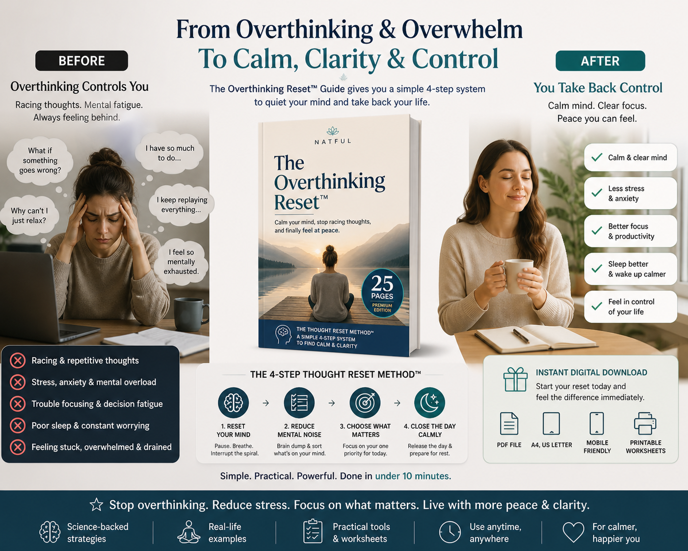 The Overthinking Reset™ Guide Calm Your Mind, Stop Racing Thoughts & Feel in Control Again