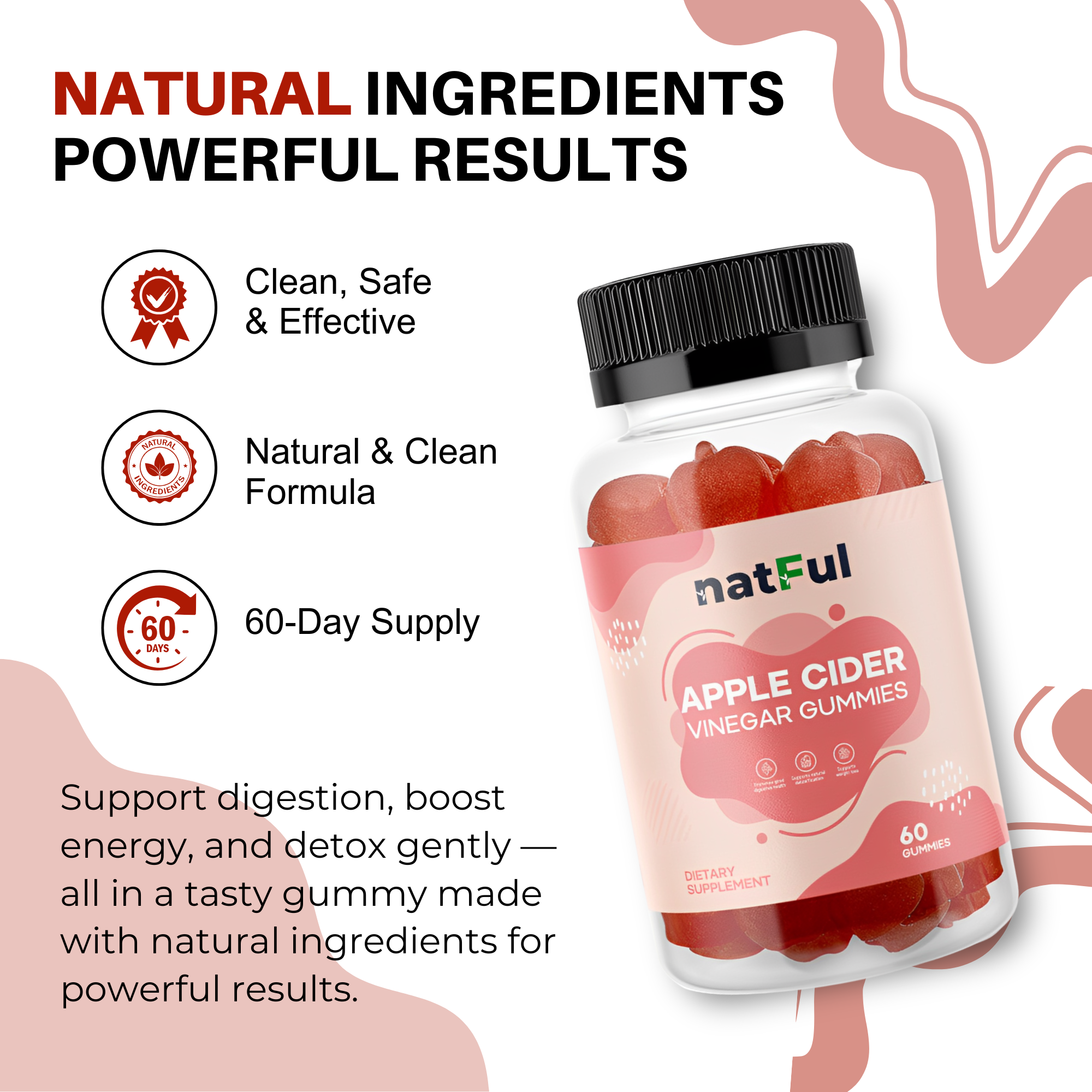 NATFUL Apple Cider Vinegar Gummies – Daily Detox + Metabolism Support | 60 Gummies (11 oz)