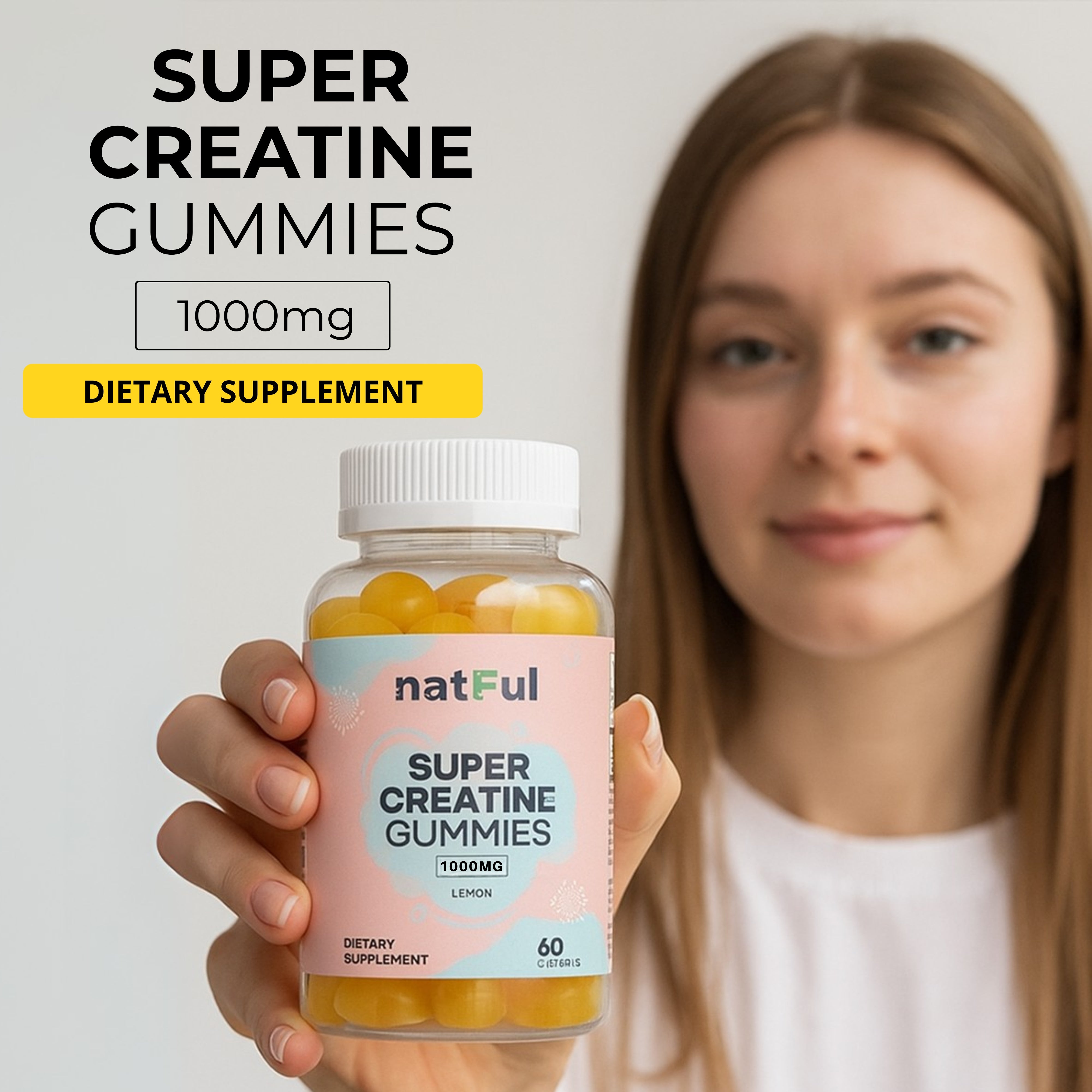 NATFUL Super Creatine Gummies – 1000 mg Creatine Monohydrate | 11 oz | 60 Gumies